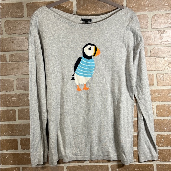 Talbots Sweaters - Talbots Gray Penguin Puffin Puffer Vest Sweater Size Medium Winter